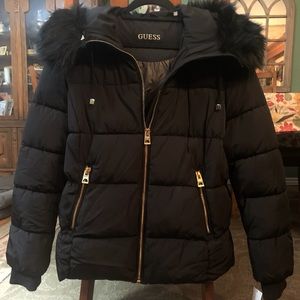 Guess Jacket- Fur Hood- Gold Zippers- With Tags!